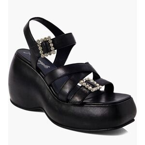 Free People Brooklyn Ankle Strap Platform Sandal in‎ Blac Leather Size 7.5